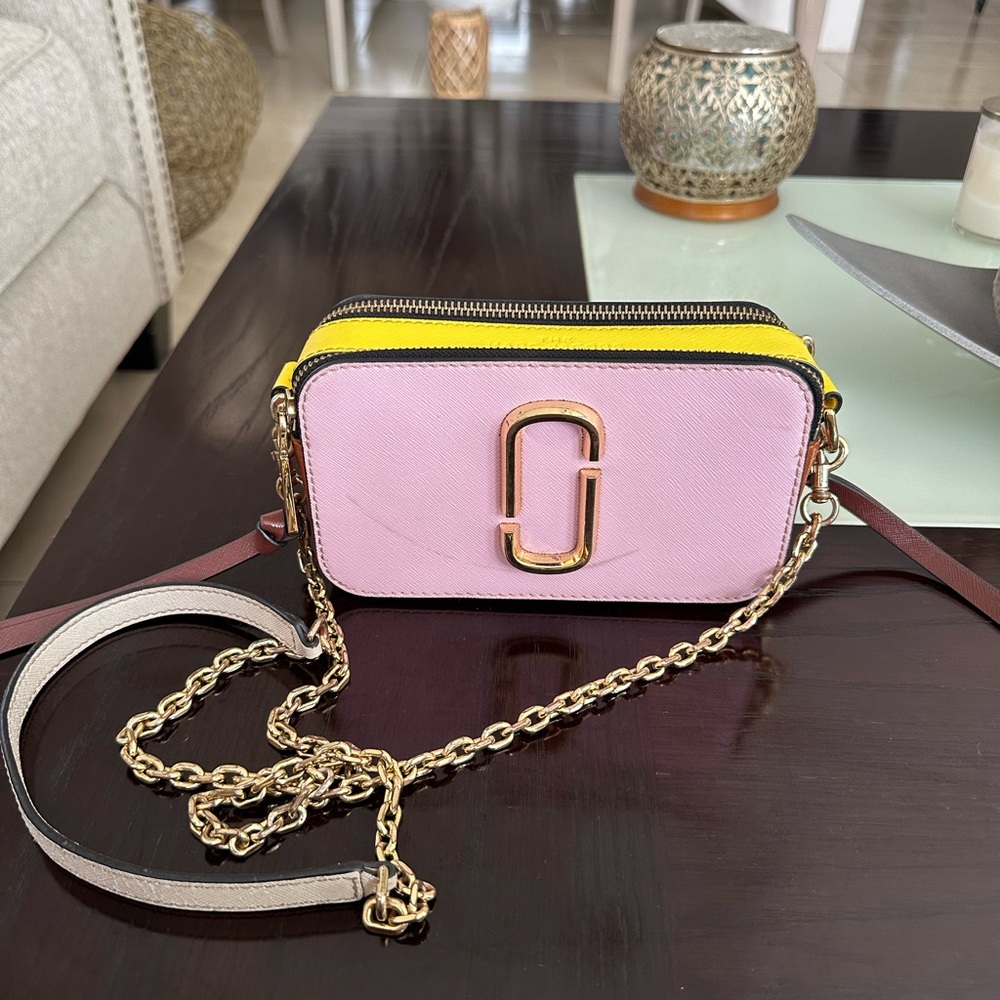 Marc Jacobs Pink and Yellow Crossbody Bag with Gold Chain